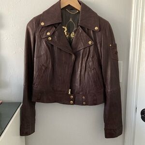 Guess leather motorcycle jacket brown size smalll